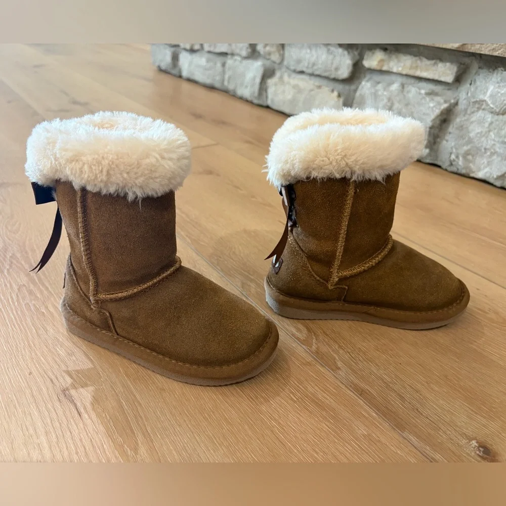 Kids Brown Faux-Suede Shearling Boots - Unbranded